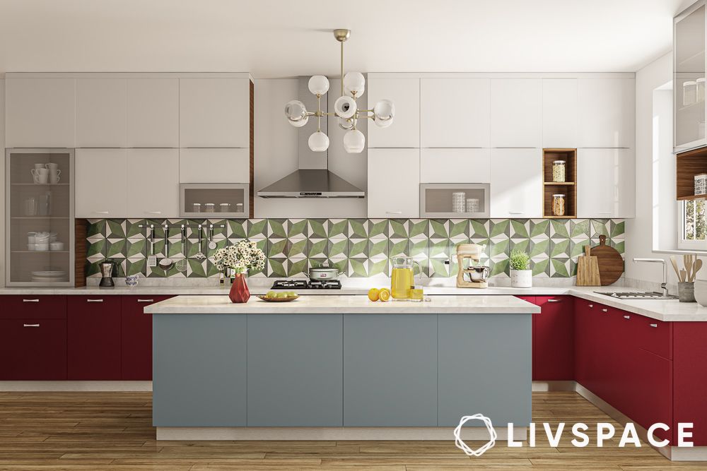 red grey and white kitchen cabinets