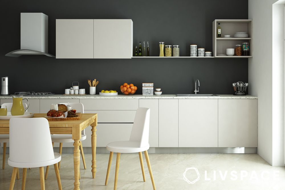 black backsplash white kitchen