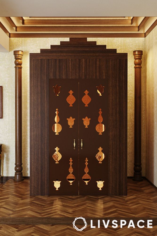 traditional pooja unit design with crescent acacia units