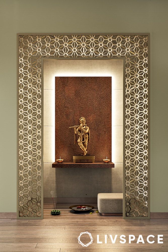 golden campino modern pooja room design
