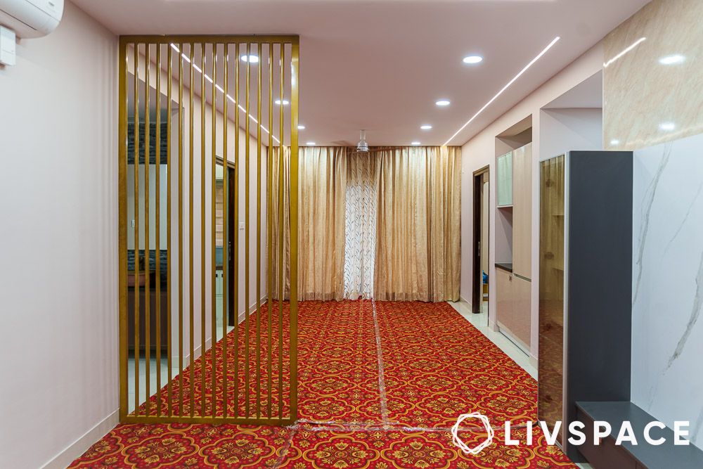 Living room design with slated partition design