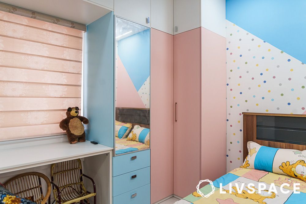 Study table and wardrobe design for kids bedroom