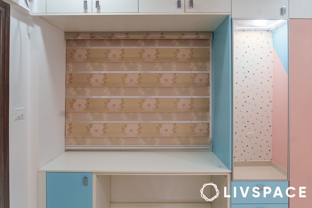 Attached study table and wardrobe with mirror