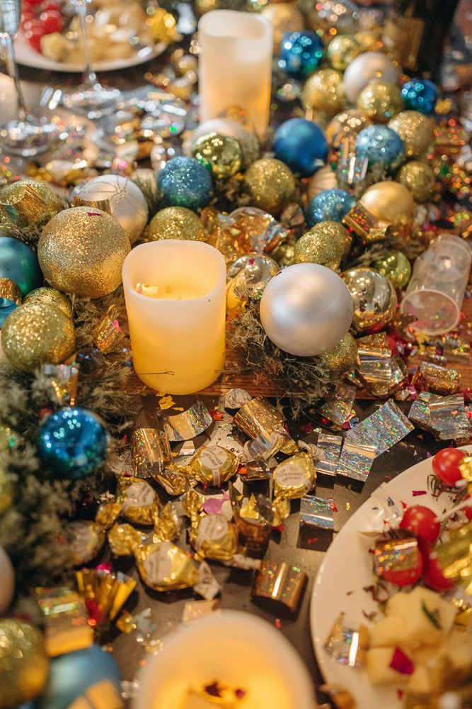new year decor with streamers glitter and confetti