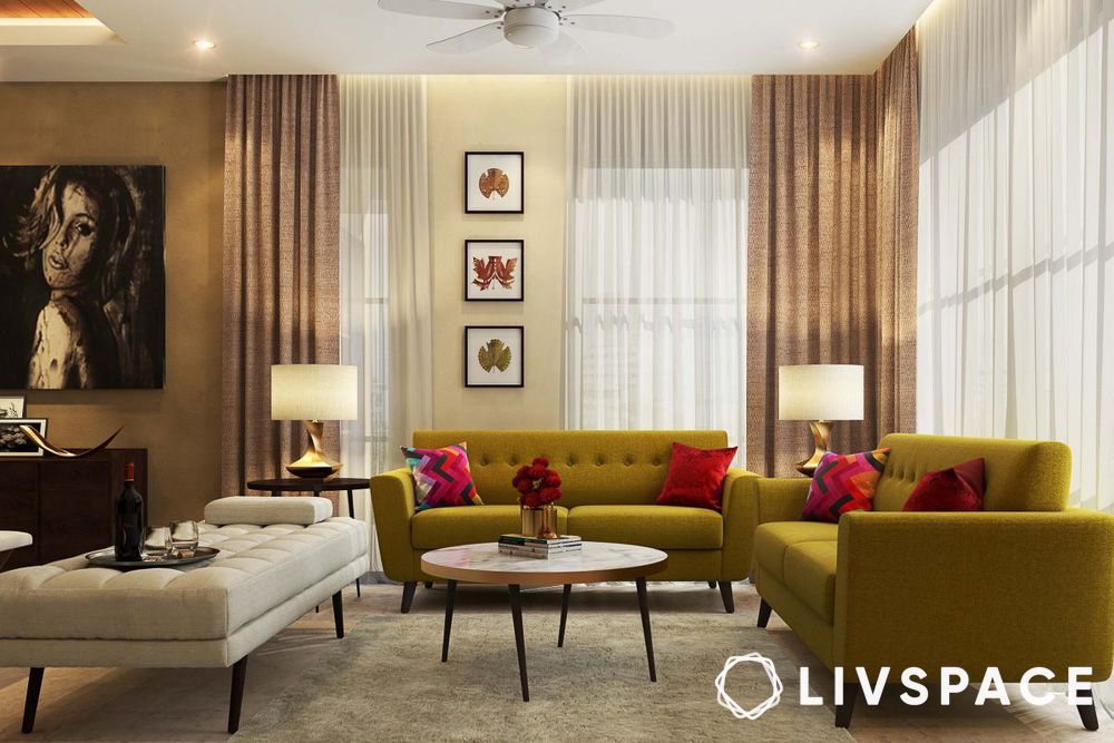 mustard and beige sofa set
