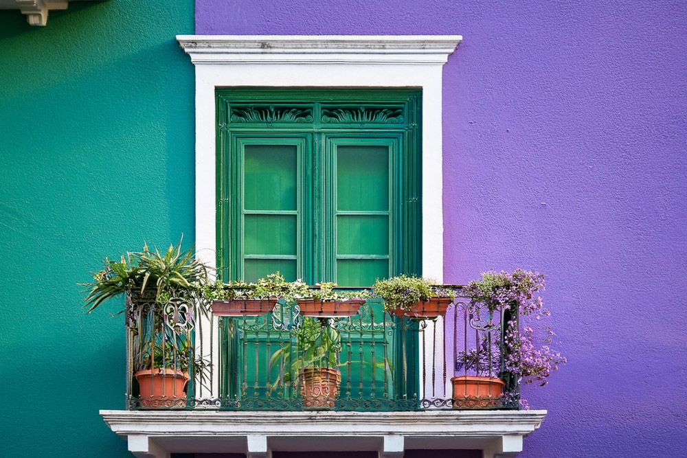exterior house colour combination for peacock green and purple