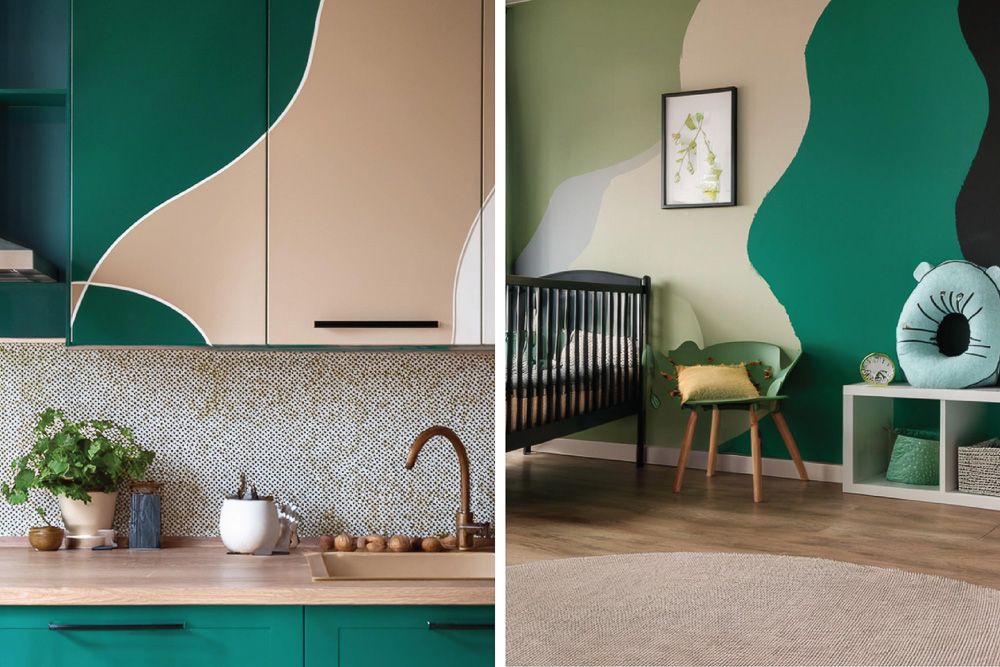 Beige colour combination for peacock green