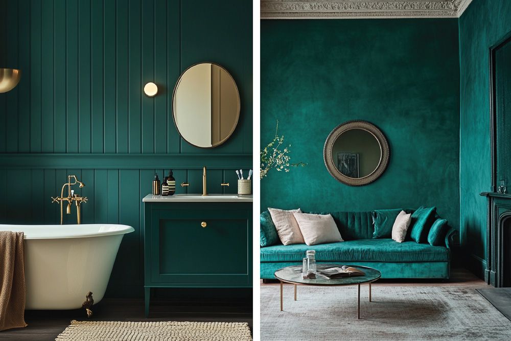 peacock green colour combination for the wall with teal