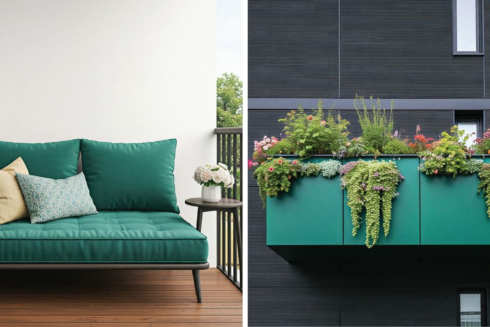 colour combination for peacock green for balconies