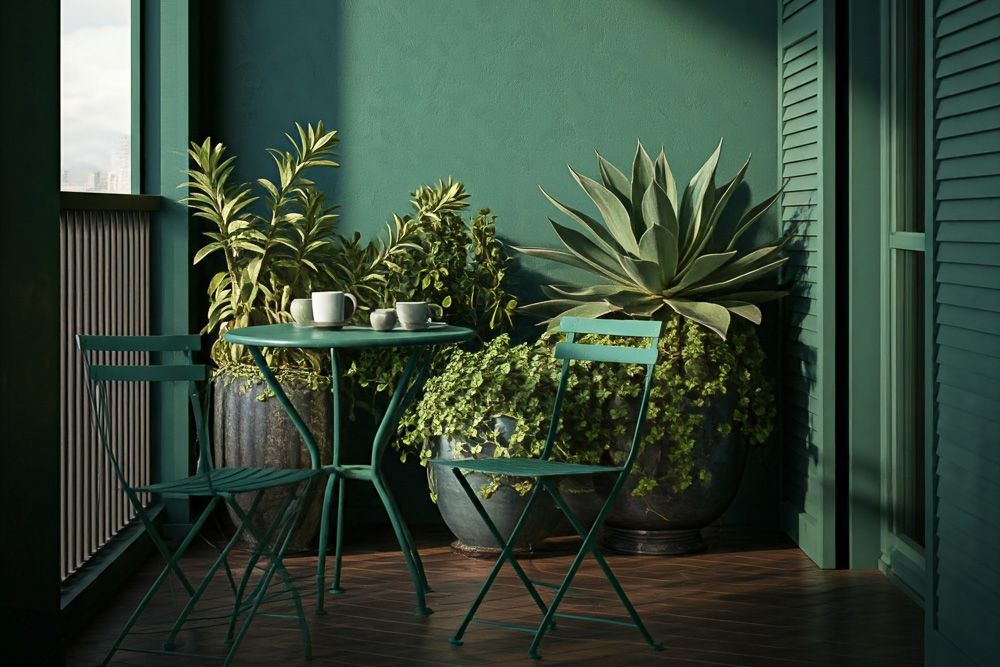 colour combination with peacock green for a balcony