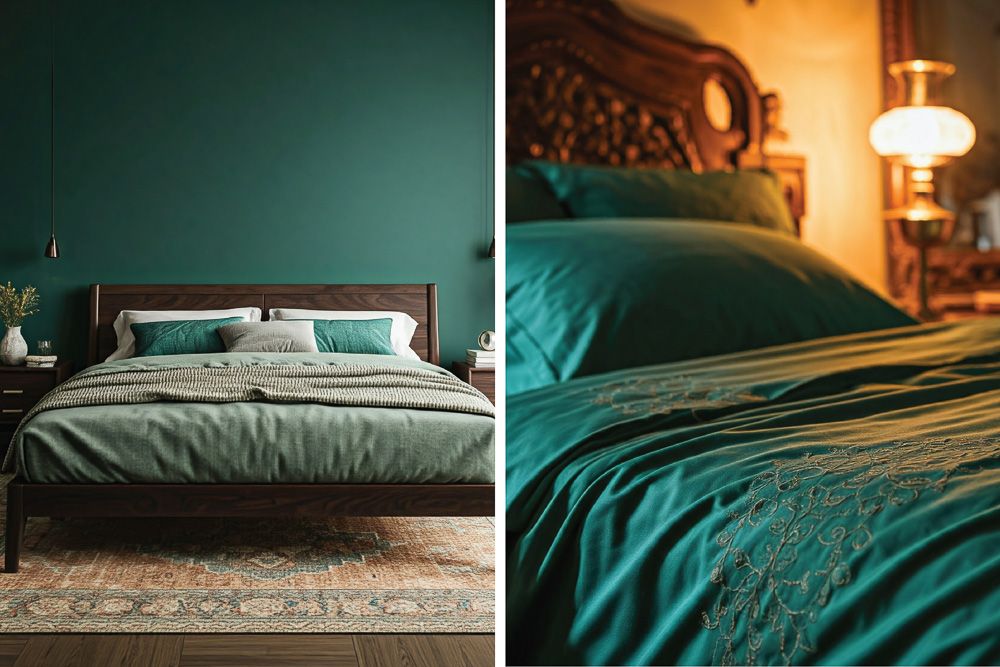colour combination with peacock green for bedrooms