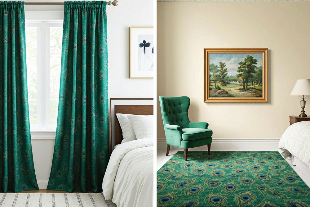 colour combination with peacock green in bedrooms