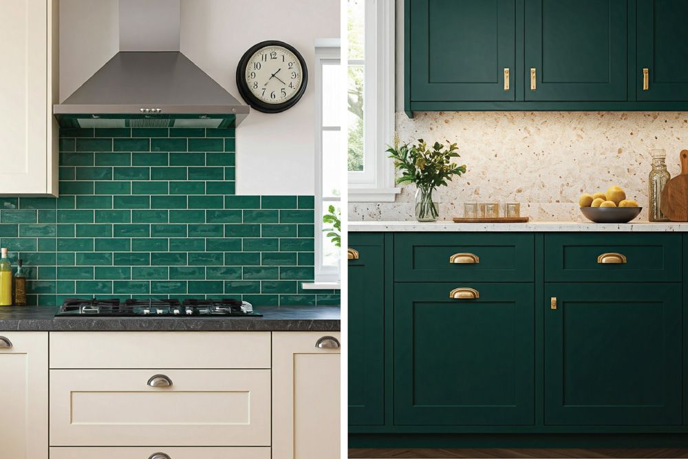 peacock green colour combination for kitchens