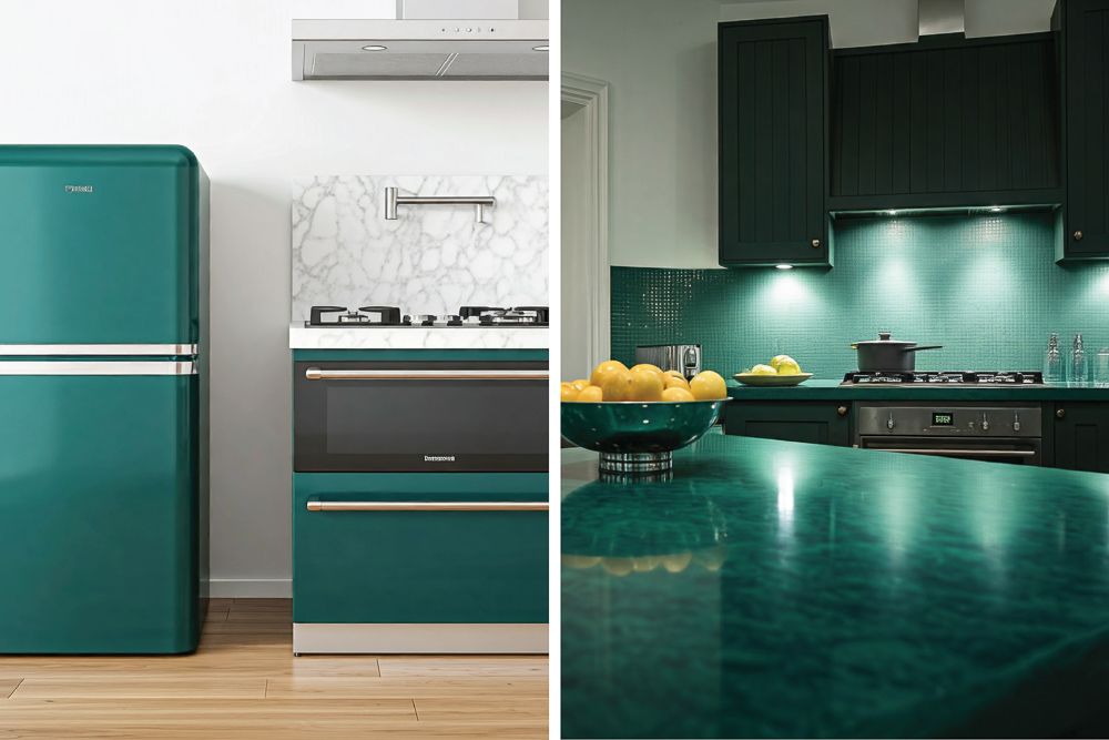 peacock green combination for kitchens