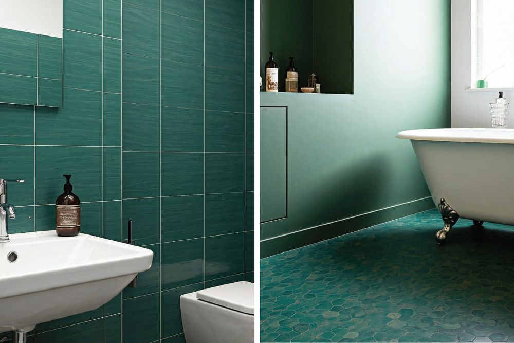 colour combination for peacock green for bathrooms