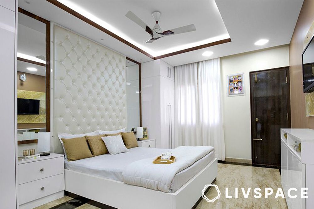 bedroom modern simple pop design with wooden panel lining