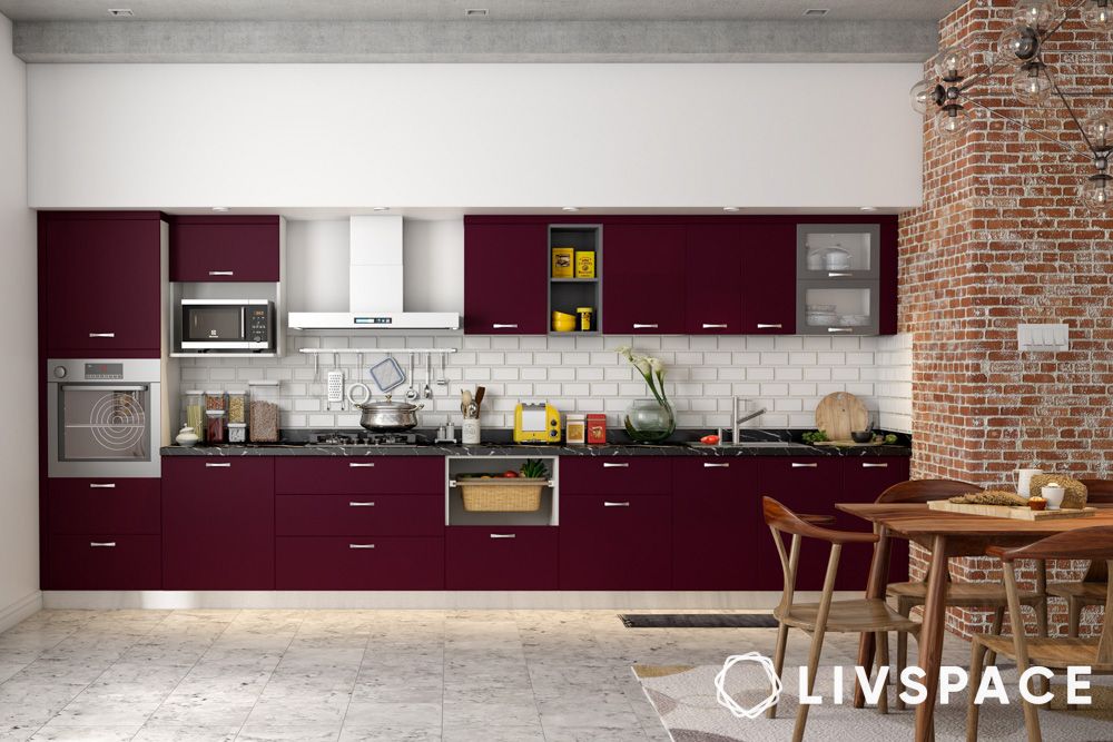 kitchen colour combination for Indian style deep crimson and white