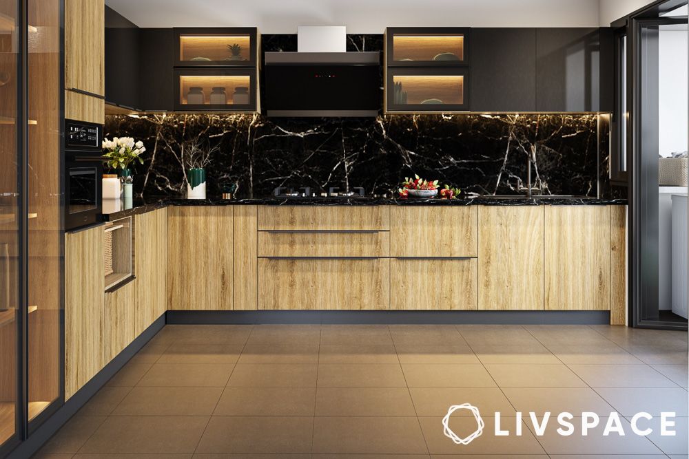 Kitchen tiles design for floor with large format tiles