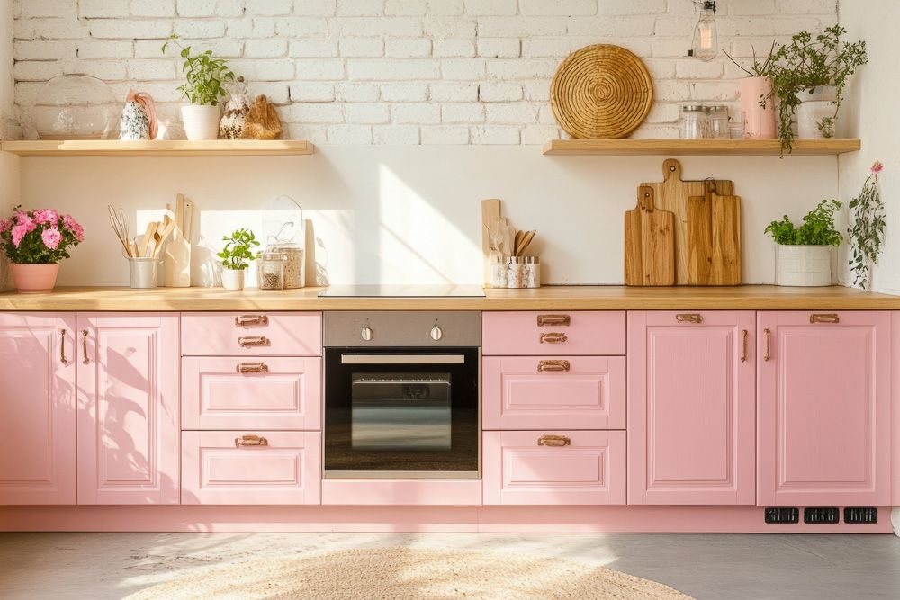 kitchen wall paint design with blush pink