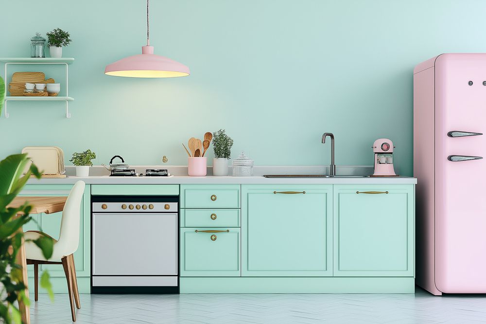 kitchen wall paint design with blush teal