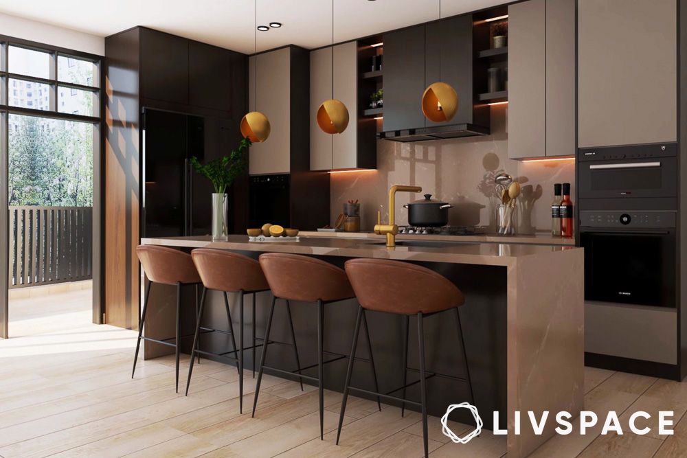 Bold accents like black and gold and mauve paint with kitchen wall paint design