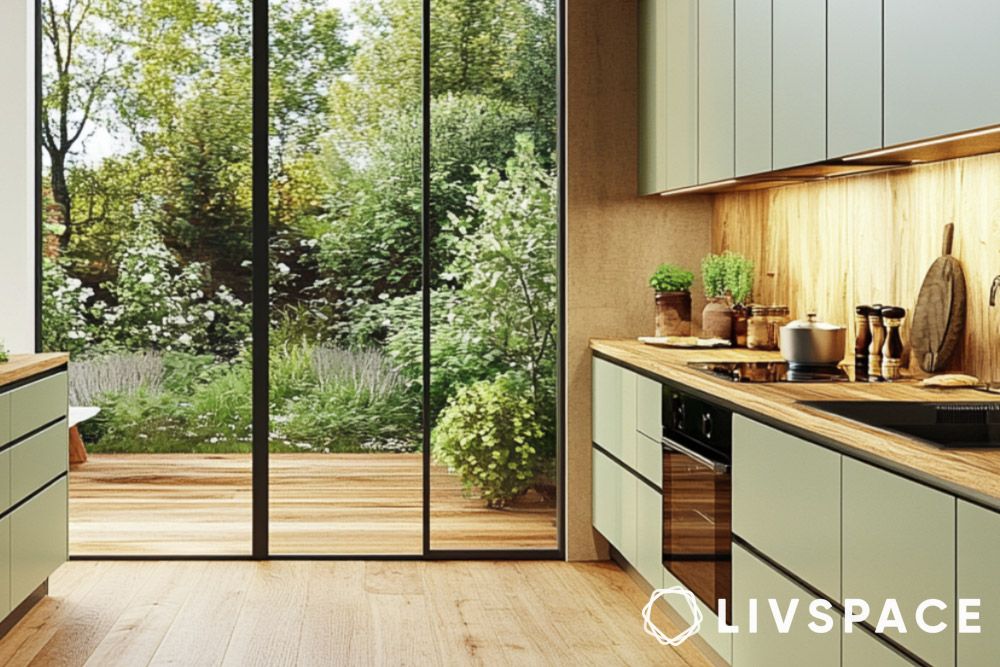 wood toned kitchen wall paint design