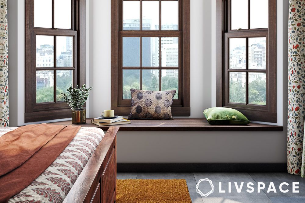 a window seat design in a bedroom