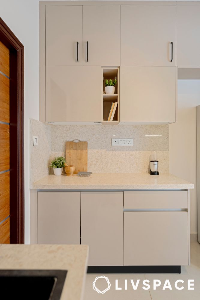 Coffee corner beige cabinet space in a 3bhk kitchen design in bangalore flat