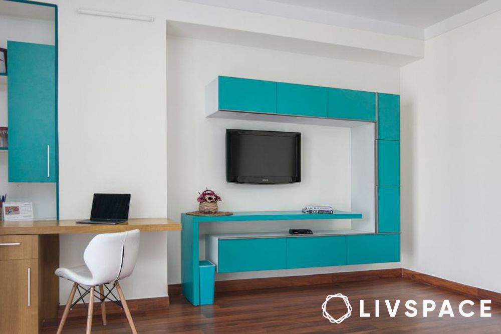 modern aqua and white tv unit