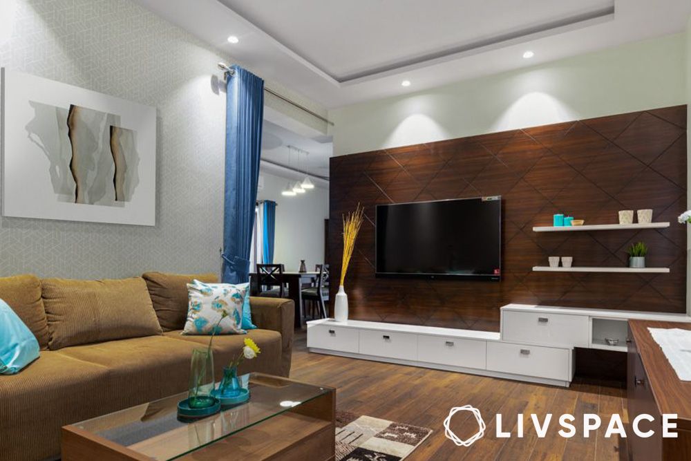 warm and chocolatey tv unit design