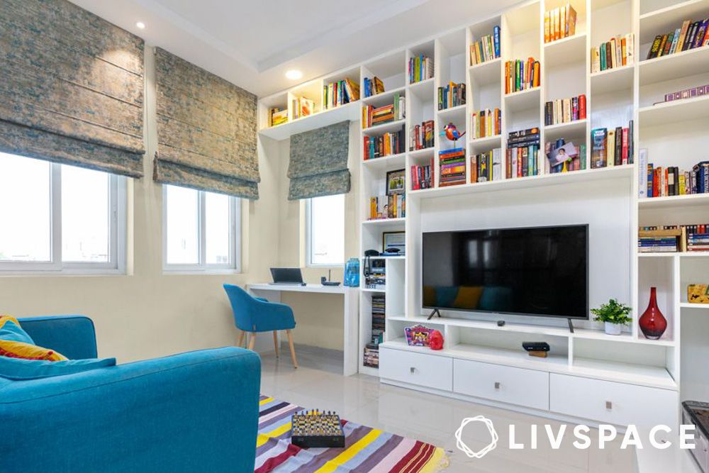 entertainment unit with bookshelf design