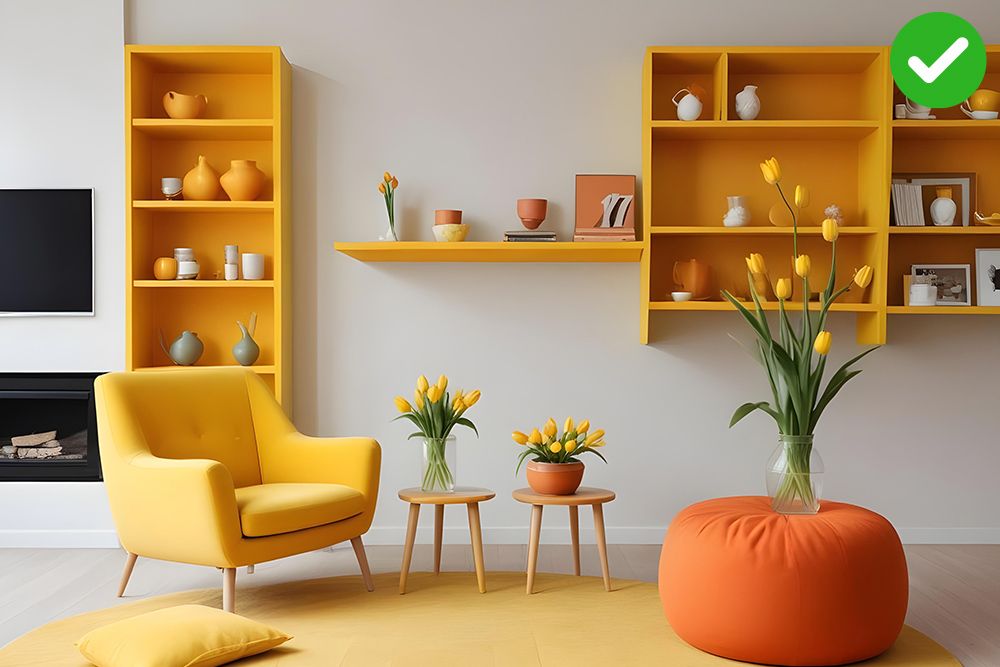 Yellow and white room interior design