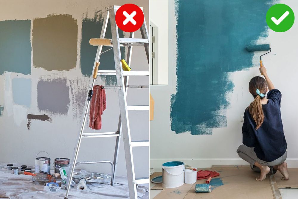 Using tiny paint chips to choose a wall colour paint versus using a asection of a wall to text a paint colour option