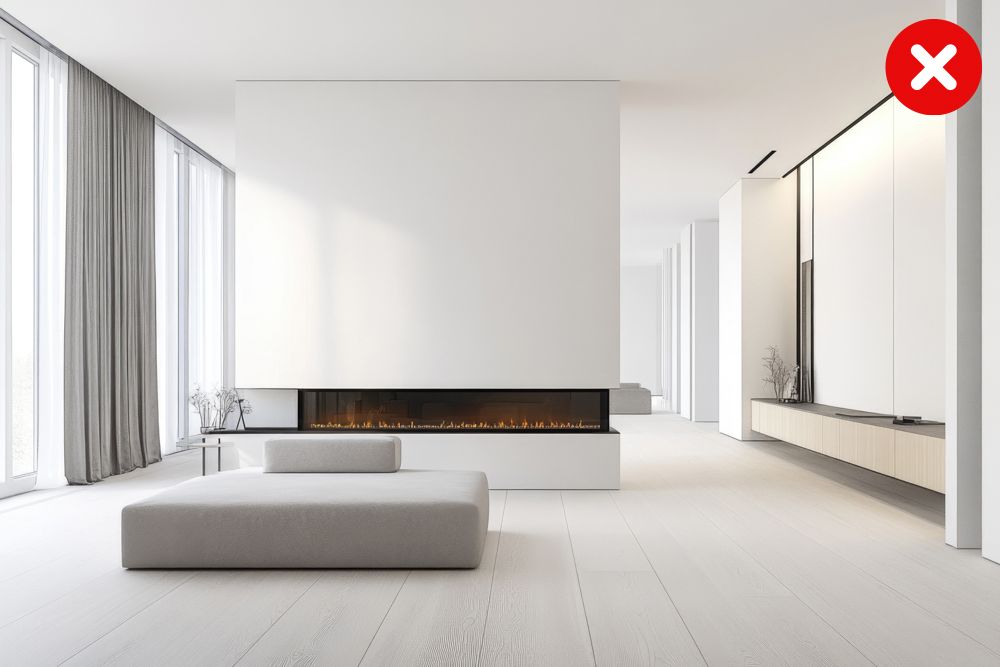 A plain white modern room interior design with white ceiling