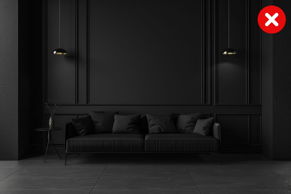 An all black room interior design without following the 60 30 10 rule