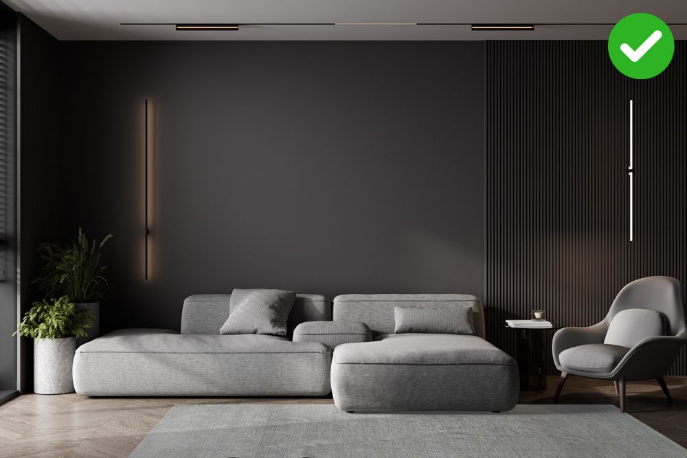 A black grey and beige brown room interior design following the 60 30 10 rule