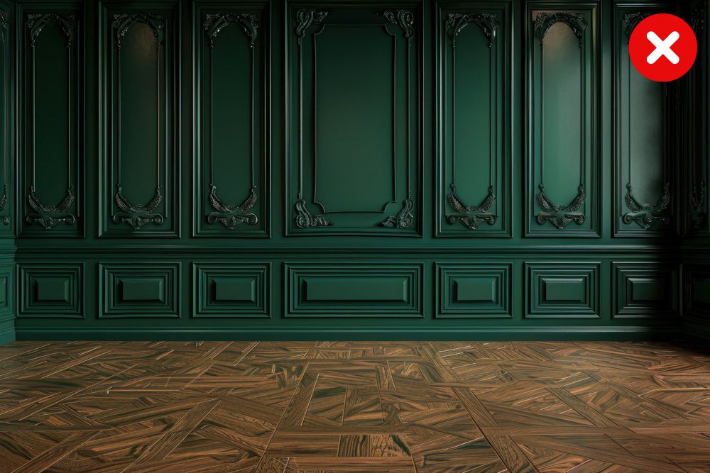 Architectural mouldings covered in green paint same as the wall paint 1