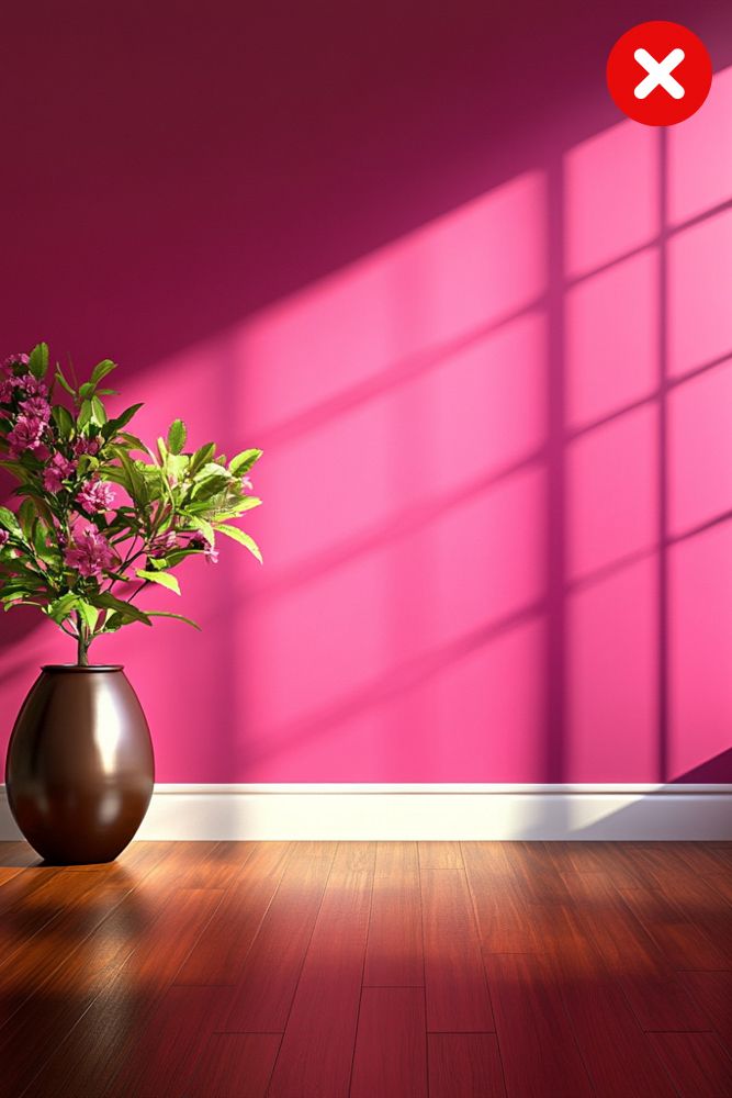 bright fuschia pink walls with mahogany floors