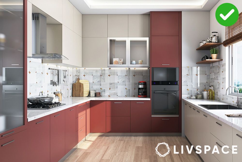 Red and white matte finish kitchen interior design 2