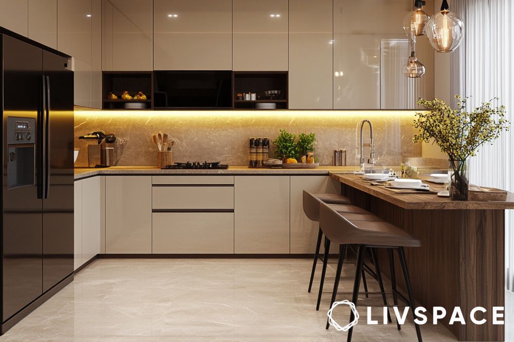 Open kitchens with a breakfast counter to save dining space