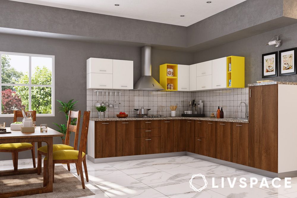 An L shaped open kitchen interior design for space maximisation