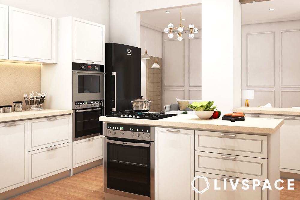 Integrated appliances in a small open kitchen design