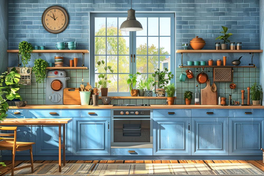 Coastal rustic open kitchen interior design