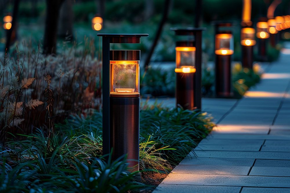 elegant solar garden lights that are also waterproof outdoor lights and bollard lights for outdoor in gold bronze teal and orange illuminate the sidewalk with rustic charm