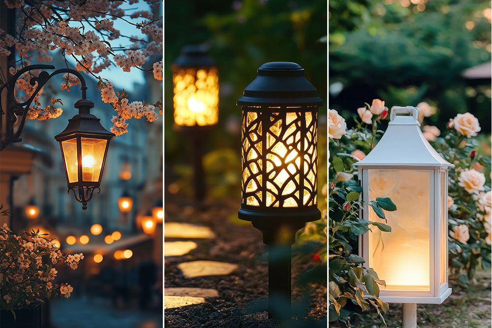 Vintage style lanterns and garden lamps for a rustic farmhouse cottagecore vibe with outdoor lamps that give an antique outdoor lighting