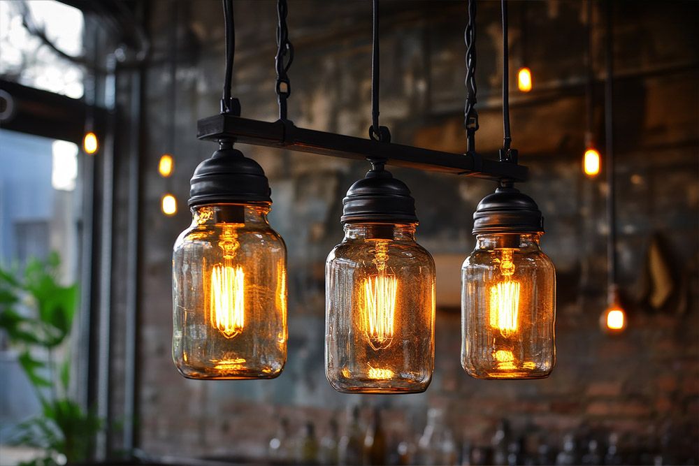 elegant hanging garden lamps for a rustic farmhouse cottagecore featuring vintage glass jars and soft bulbs for a cosy ambience