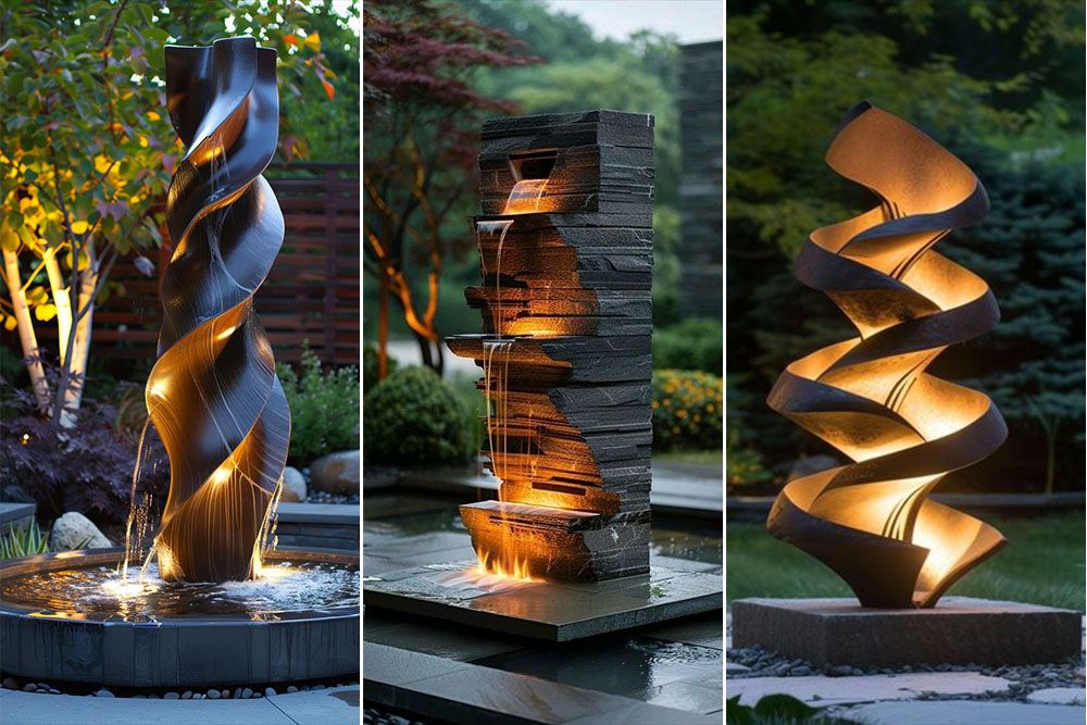 Water feature illumination with outdoor lights for house