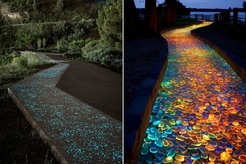 Glow in the dark pathways as outdoor lights for house
