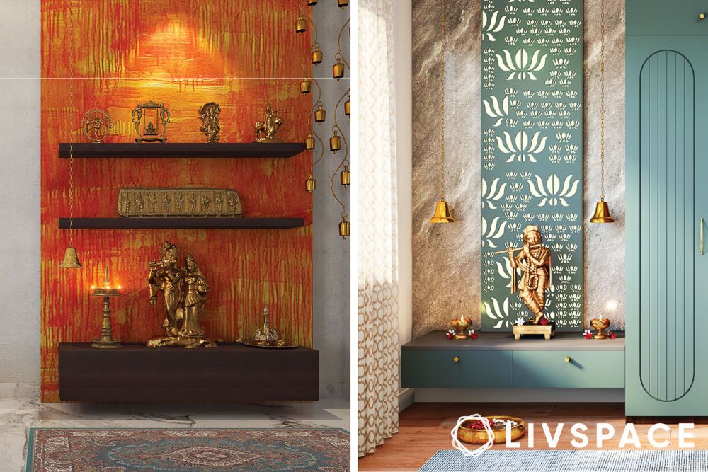Maximalist home interior colour for pooja rooms