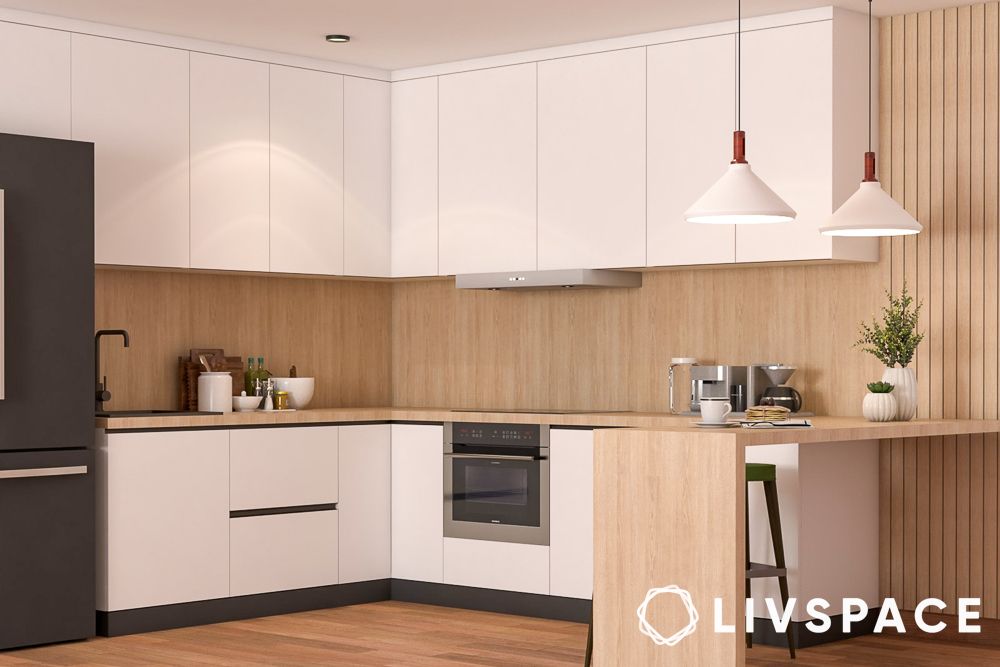L shaped kitchen layout with folding dining table
